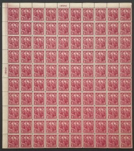 643 VERMONT SESQUICENTENNIAL Sheet of 100 US 2¢ Stamps MNH 1927