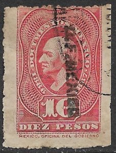 MEXICO REVENUES 1886-87 10p DOCUMENTARY TAX DF MEXICO Control Used DO129