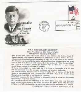 KENNEDY INAUGURATION COVER, WITH CACHET AND UNADDRESSED