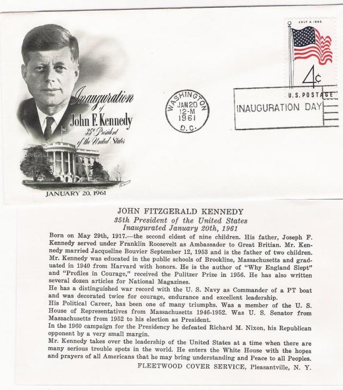 KENNEDY INAUGURATION COVER, WITH CACHET AND UNADDRESSED
