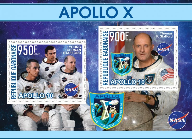 Stamps. Space,Astronauts  Apollo X Gabonaise 2022 year 1+1 sheets