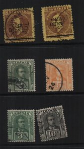 Sarawak 1882-1928 - selection of 6 used definitives