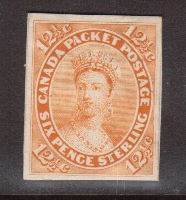 Canada #18Tcviii XF Plate Proof In Orange Yellow India Paper On Card