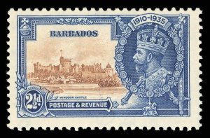 Barbados 1935 KGV Silver Jubilee 2½d BIRD BY TURRET variety VFM. SG 243m.