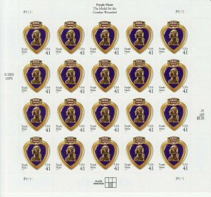 Purple Heart Sheet of Twenty 41 Cent Postage Stamp Scott 4164
