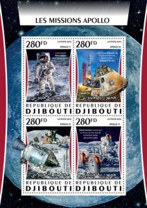 DJIBUTI - 2016 - Apollo Missions - Perf 4v Sheet - Mint Never Hinged