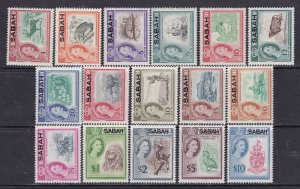 Malaysia Sabah Scott 1-16, 1964 North Borneo QEII Overprints, VF MNH.  Scott $74