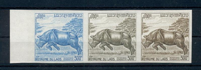 Rhinoceros Rhino Wild Animals Laos 3 trail color proofs imperf.