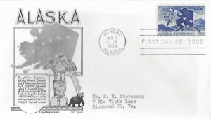 1959 Air Mail FDC, #C53, 7c Alaska, Aristocrats-Lowry, single & block of 4