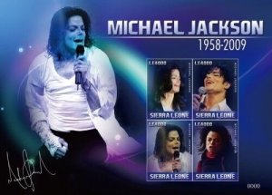 Sierra Leone- Michael Jackson in Memoriam 1958 - 2009 Sheet of 4 Stamps (#2) MNH