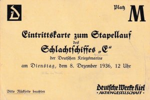 Germany: 1936 KMS Gneisenau launching ticket (M7009)