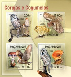 Mozambique - 2013 Owls and Mushrooms  4 Stamp Sheet 13A-1282