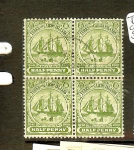 TURKS AND CAICOS (P0208B) 1/2D BOAT SG101 BL OF 4 CDS VFU