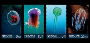 Faroe Islands Denmark 2014 Jellyfish Set of 4 stamps MNH