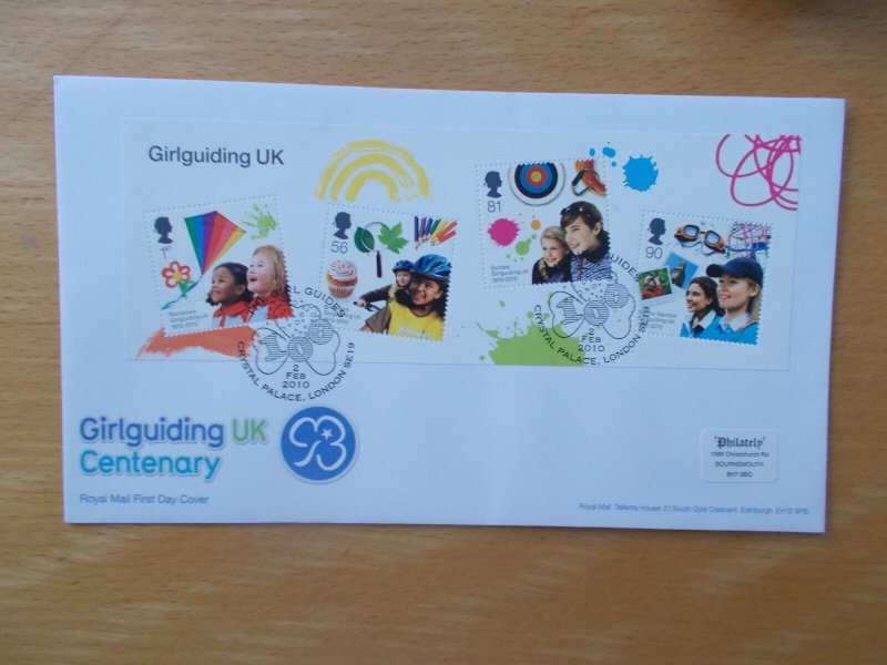 2010 Girlguiding Miniature Sheet on First Day Cover Crystal Palace, London S/H/S