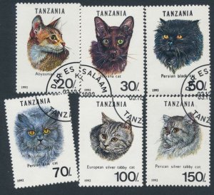 Tanzania sc# 967A-967F - Used CTO - Topic Animal Cats - Missing 200 Shillings