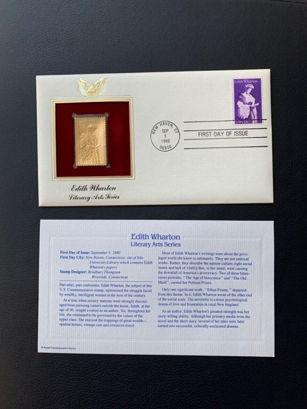 FDC Stamp 22K Gold Plated Edith Wharton 1980 Scott 1832