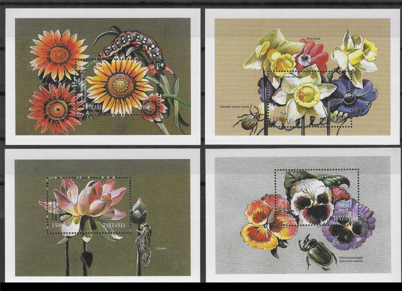 Tanzania #1687-1690  S/S  set of 4  Exotic Flowers & Insects  1998  MNH