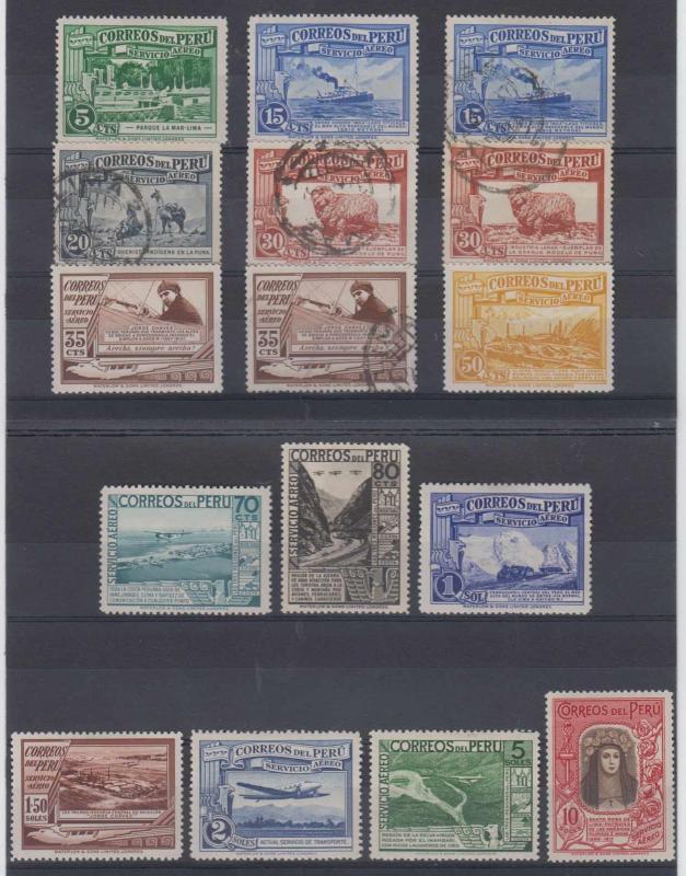 PERU 1936-37 Sc C16 thru C39 Yvert PA16-28 (16x) SHADES MINT & USED €383.05 