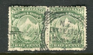 NEW ZEALAND; Early 1900s pictorial issue fine used 1/2d. pair fine Postmark