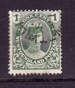 Newfoundland-Sc#104-used 1c yellow green-Queen Mary-1911-