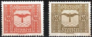 AUSTRIA 1922 AVIATION SET OF 2 STAMPS MLH
