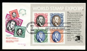 US 2433 World Stamp Expo '89 Pane of 4 UA Farnam cachet FDC