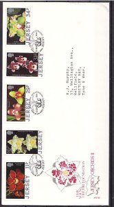 Jersey, Scott cat. 442-446. Orchids issue. First day cover. ^