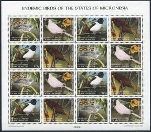 Micronesia 299 ad sheet, MNH. Mi 640-643. Native Birds 1998: White-eye, Monarch,