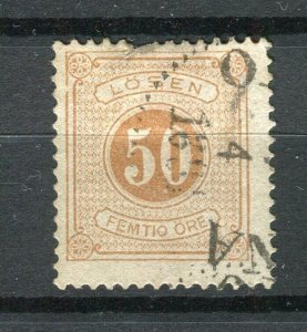 SWEDEN; 1874 early classic Postage Due Perf 13 issue used 50ore. value