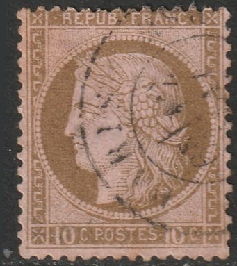France 1873 Sc 60 used Paris cancel tiny margin tear