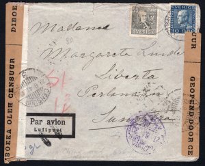 China 1941 Tihwa/Urumtsi Sinkiang Silk Rd Incoming Censor Cover Sweden   Sumatra