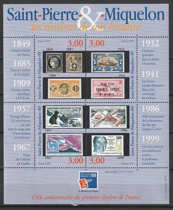 1999 St. Pierre and Miquelon - Sc 682 - MNH VF - 1 MS - PhilexFrance 99