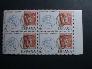 ​SPAIN-1974 SC#1806  WORLD STAMP DAY- WITH SEVILLE CANCEL MNH BLOCK OF 4 -VF