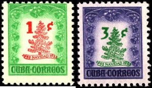 Cuba #469-470, Complete Set, 1951, Flowers, Never Hinged