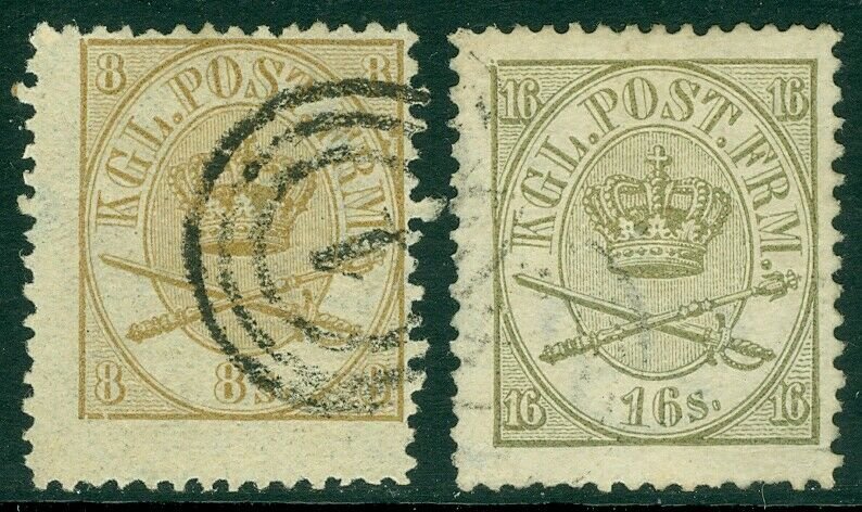 EDW1949SELL : DENMARK 1864-68 Sc #14-15 VF Used Choice w/ nice cancels. Cat $270