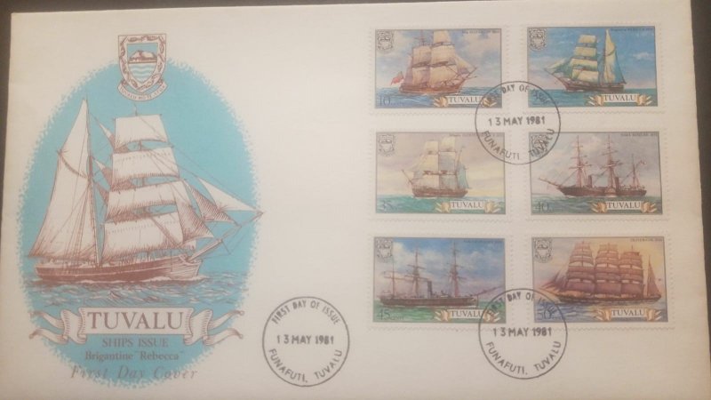 O -r) 1981 TUVALU, SHIPS ISSUE, ELIZABETH - SHOWN - REBECCA - BASILISK -