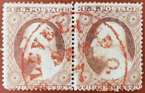 United States, Scott #25, AVG-VG pair, red Cleveland Ohio CDS