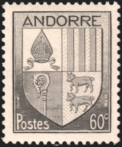 Andorra (French) #82  MOG - 60c blk Coat of Arms (1944)