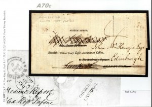 GB Scotland Cover RE-POSTED 4PP Period Insurance Lettersheet Edinburgh 1839 A70c 