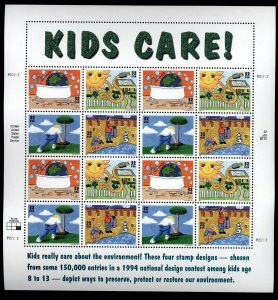 US Scott 2951-54   32c Kids Care Mint NH sheet of 16