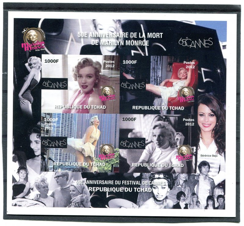 Chad 2012 MARILYN MONROE CANNES FESTIVAL Deluxe Ungummed Sheet Mint (NH)