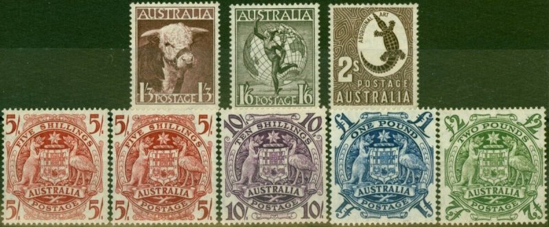 Australia 1948-51 Set of 8 SG223-224d Fine MNH & LMM Includes 5s Thin Paper C...