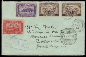 1933 Toronto, Ont (AU 9 33) to Barranca Bemaja, Colombia, paying 45c airmail ...