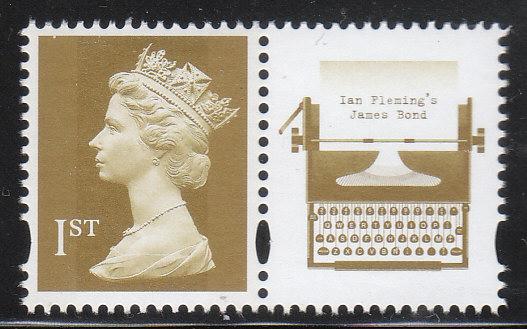 GB: 1st Machin, Gold + Typewriter Se tenant label 2008 MNH