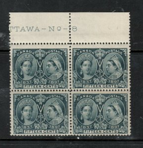 Canada #58 Mint Never Hinged Plate #18 Block