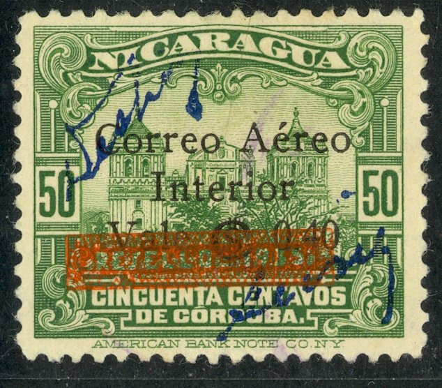 NICARAGUA 1936 40c on 50c Leon Cathedral Surcharge Issue RESELLO Ovpt Sc C132 FU
