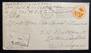 1944 US Army PO 705 Papua New Guinea Airmail Censored Cover To Eaton Rapids USA