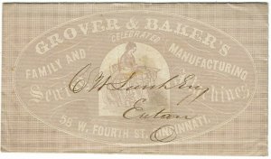 1863 Cincinnati, OH ad cover for Grover & Baker's Sewing Machines