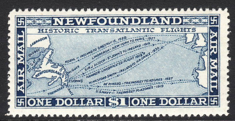 1931 Newfoundland watermark 224 airmail  $1.00 issue MVLH Sc# C11 CV: $95.00